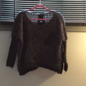 Black/white fuzzy slightly cropped sweater
